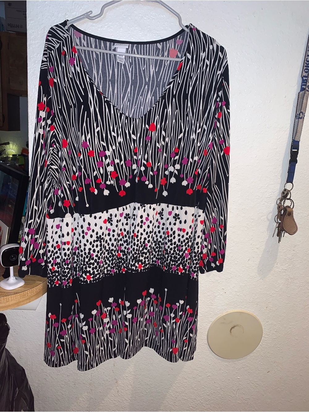 Venezia Black V-Neck Floral Print Blouse with Pink Accents